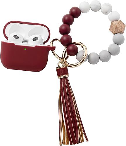 Funda para Airpods 3, Camofit de silicona para Airpod de 3 generación para mujeres y niñas con llavero de pulsera, bonita funda protectora divertida