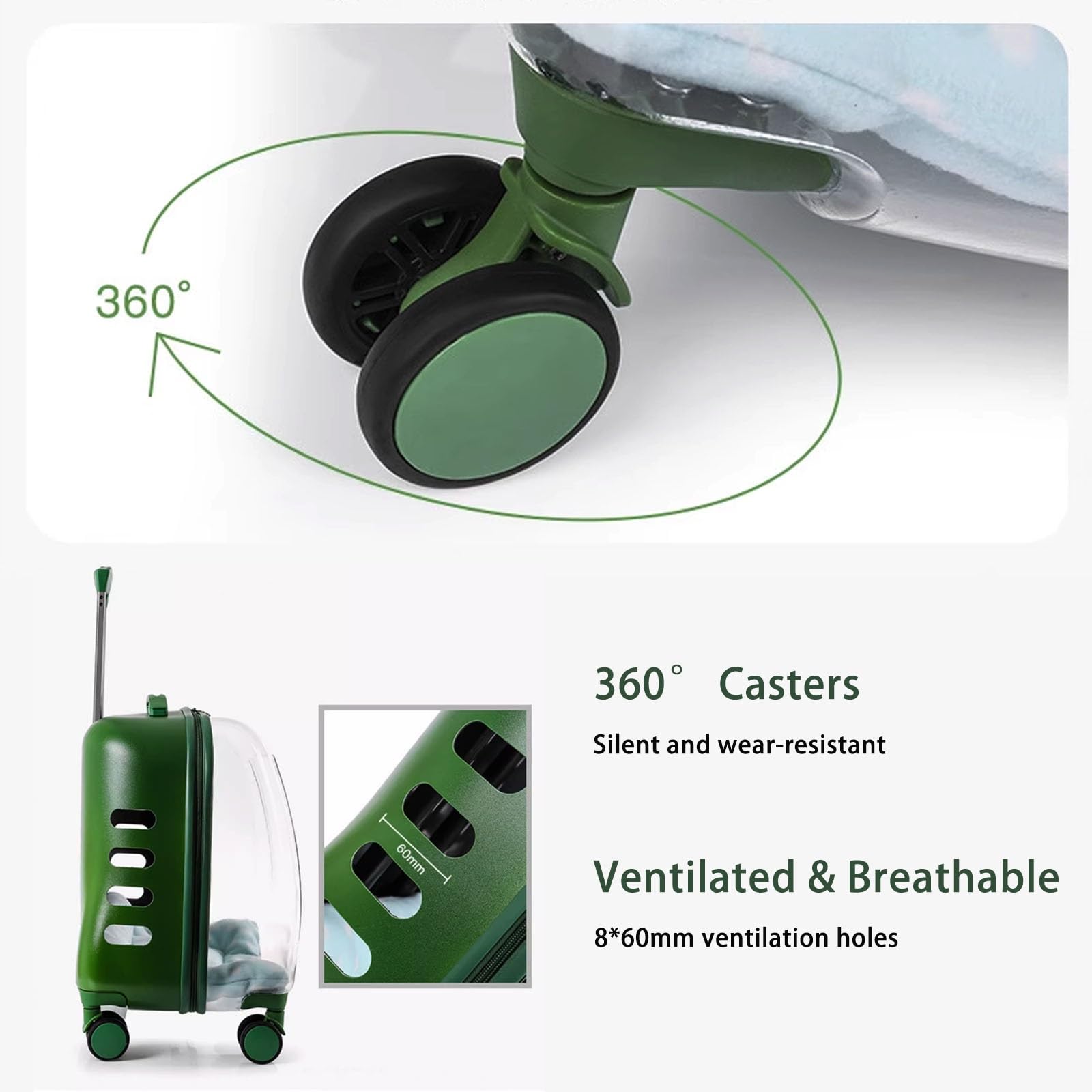 Transportin para Gatos con Ruedas, Maleta Portátil con Asa Telescópica, para Perros Pequeños y Gatos, Transpirable y Ligera para Viajes, Senderismo y Uso al Aire Libre