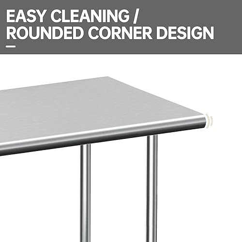 Miniatura 4 de GANACISER Mesa de acero inoxidable para preparación y trabajo, mesa comercial resistente con estante inferior para restaurante, hogar, hotel y