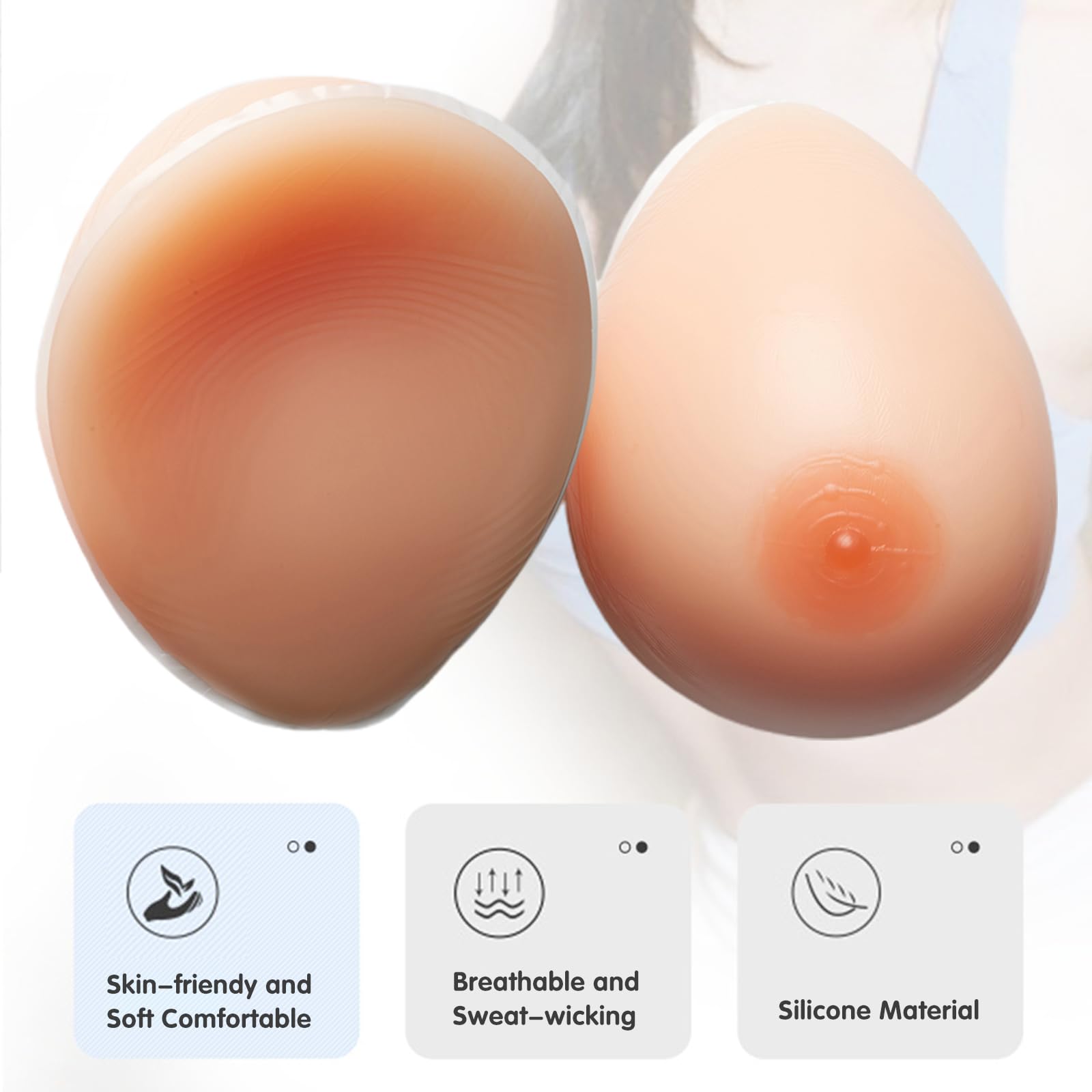 Formas De Senos Silicona Autoadhesivas, 1 Par Prótesis Fondo Cóncavo En Forma Lágrima For Travestis, Transgénero Y Mastectomía, Copa J(Non-Stick,DD Cup)