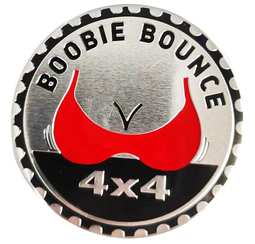 4 x 4 Metal Automotive Badge 3D Metal Emblems Round Emblem Decals Car Badge Decals Stickers Compatible with Jeep Wrangler Vehicles Trucks SUV (Boobie Bounce)