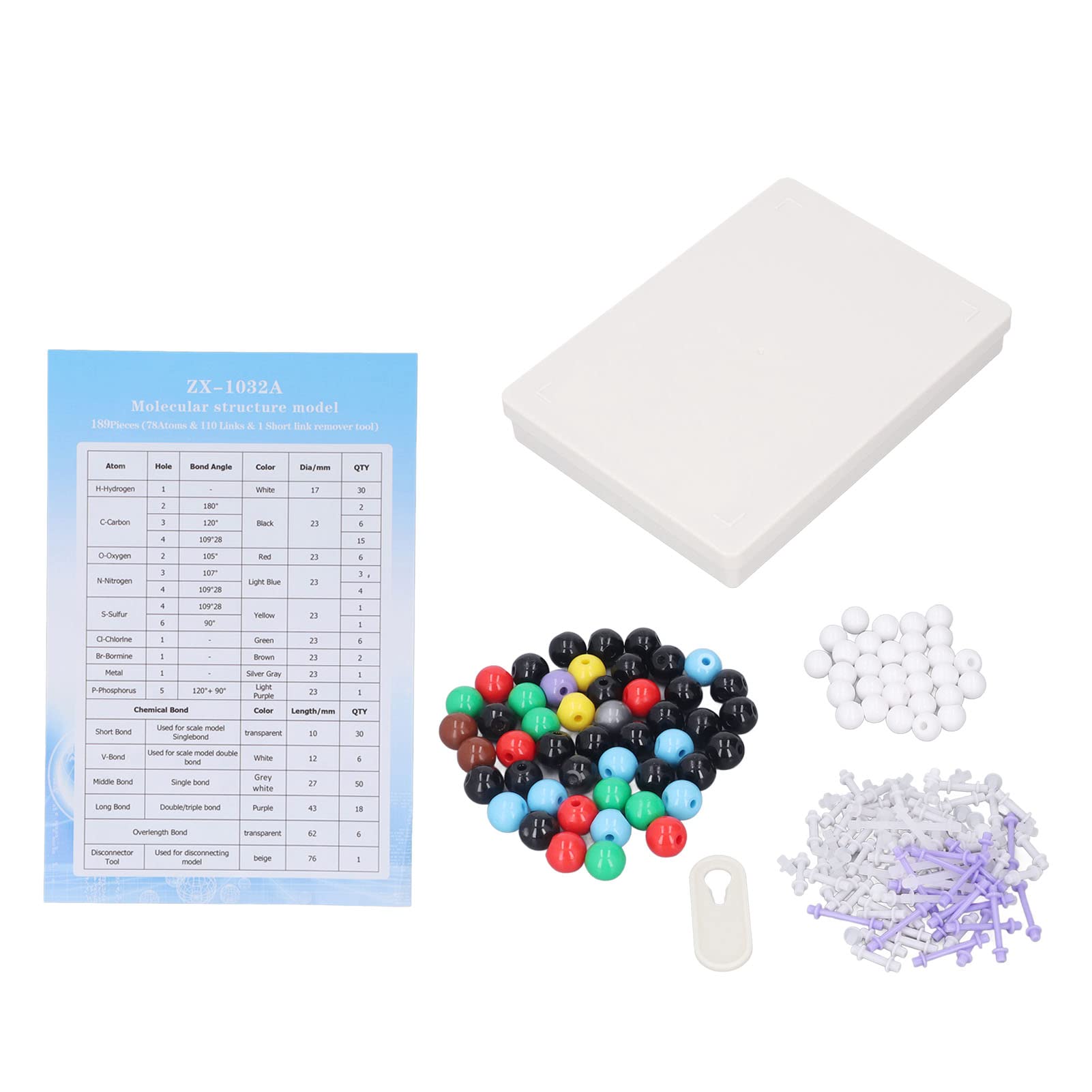 Lybunair 189Pcs Molecular Structure Type Colorful PP Educational Organic Chemistry Kit for Class