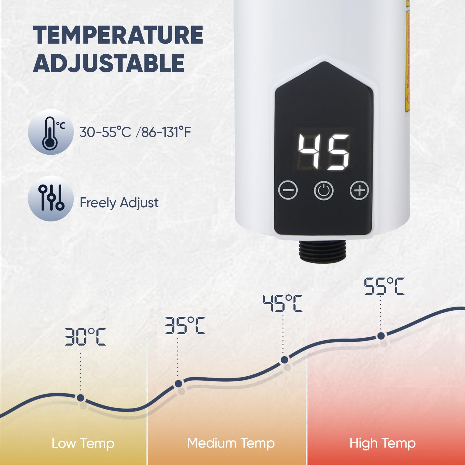Calentador de agua sin depósito de 5500 W con juego de ducha, calentador de agua instantáneo de 220 V con pantalla digital LCD y botones táctiles, adecuado para ducha, baño/cocina/lavabo (F)