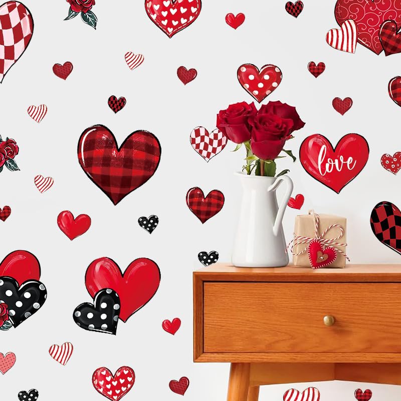 Juego de 48 pegatinas para ventanas con forma de corazón para San Valentín, vinilo adhesivo PVC, 20 x 30 cm, impermeable, pegatinas extraíbles para decorar ventanas en casa y la oficina