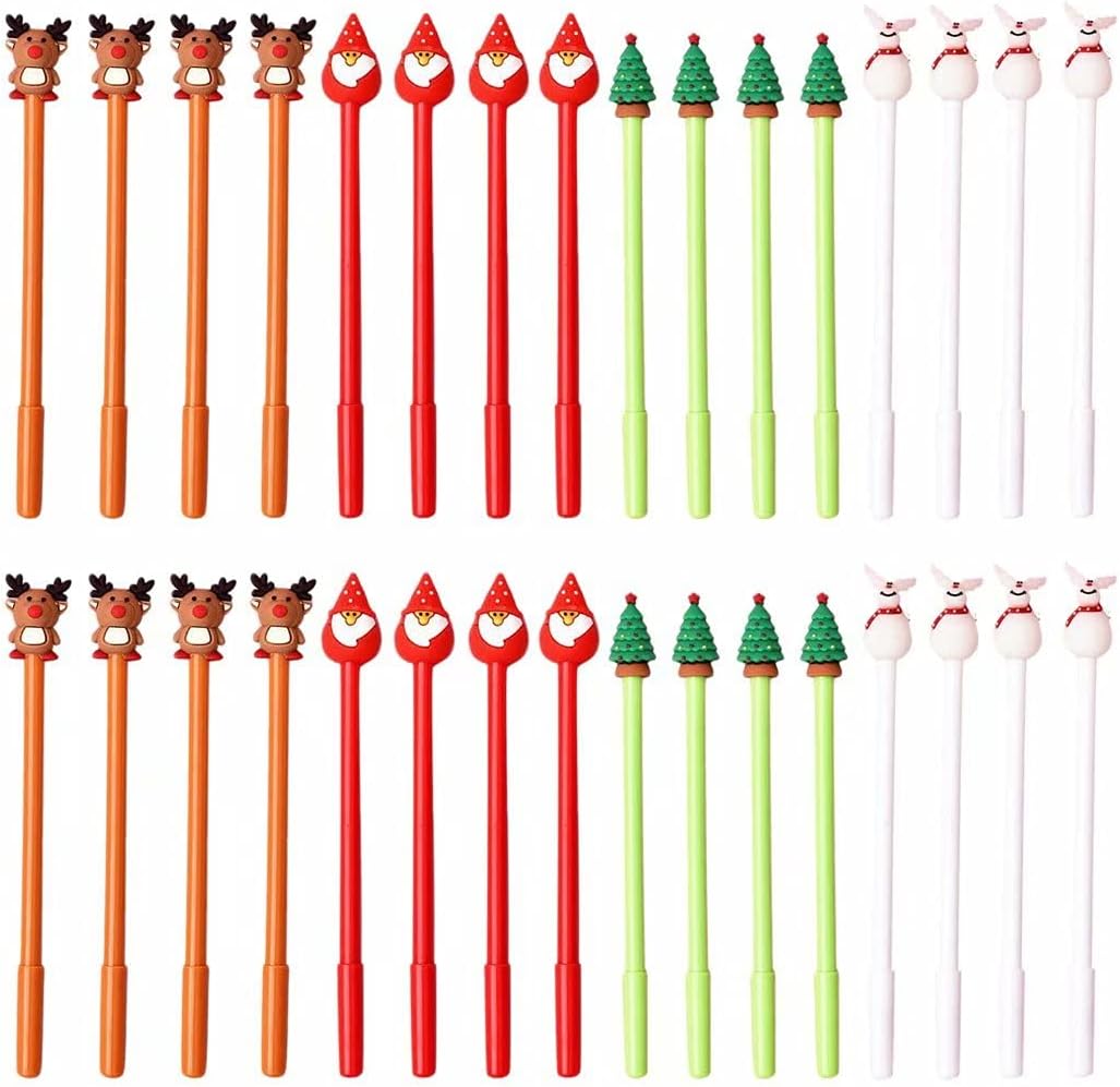 32 Pack Christmas Pens Set, Christmas Theme Gel Pen, Christmas Novelty Pens for School Boys and Girls Office Supplies（Snowman/Elk/Christmas Tree/Santa Claus）(32)