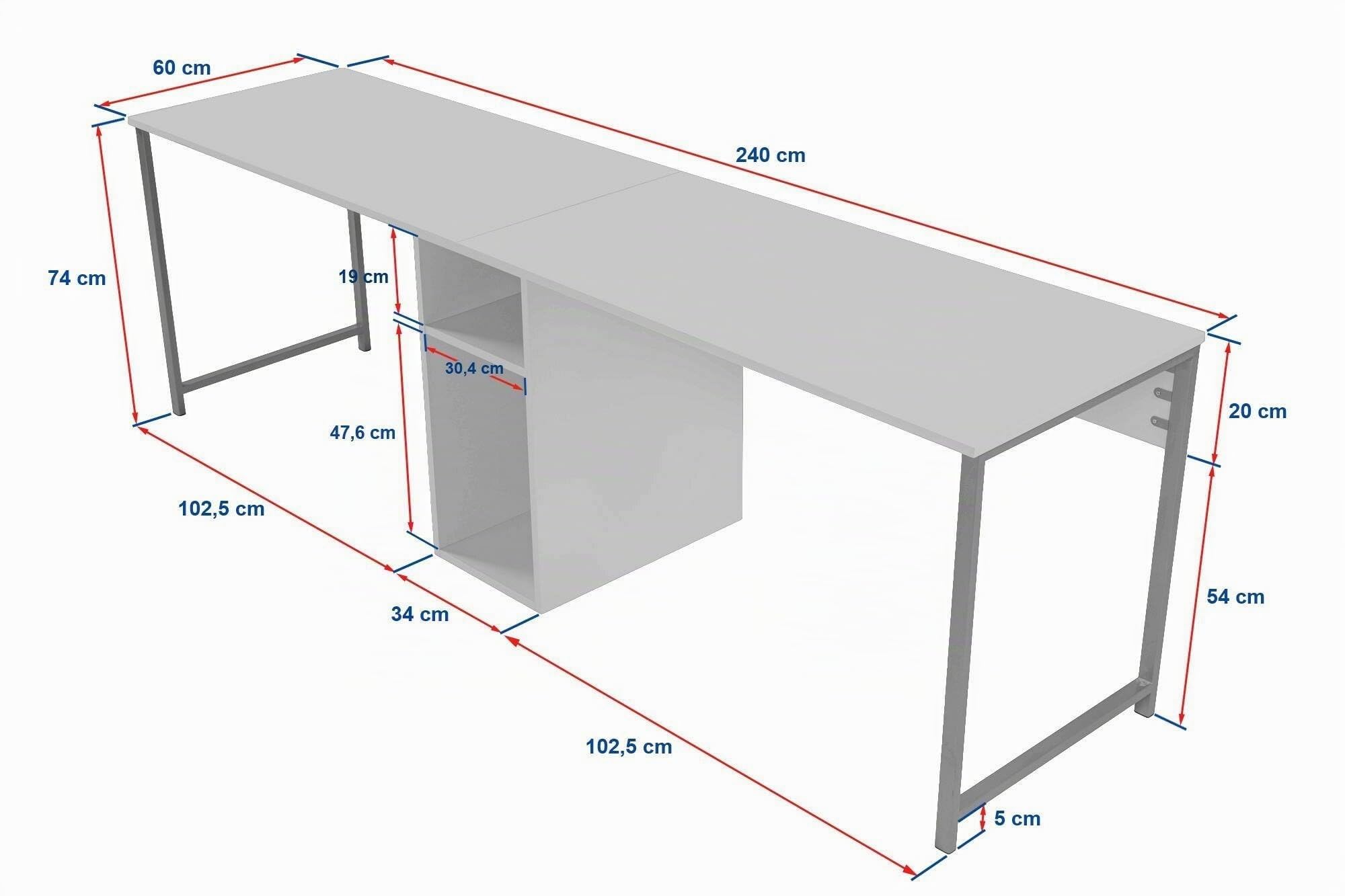 Dmora - Scrivania Caprioli, Scrittoio Multiuso, Tavolo per Ufficio Porta PC, Piano di Lavoro, 240x60 h74 cm, Pino e Nero