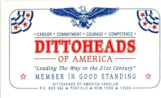 Dittoheads of America Original Membership Card Collectible From Early 1990s Rush Limbaugh Fan Club