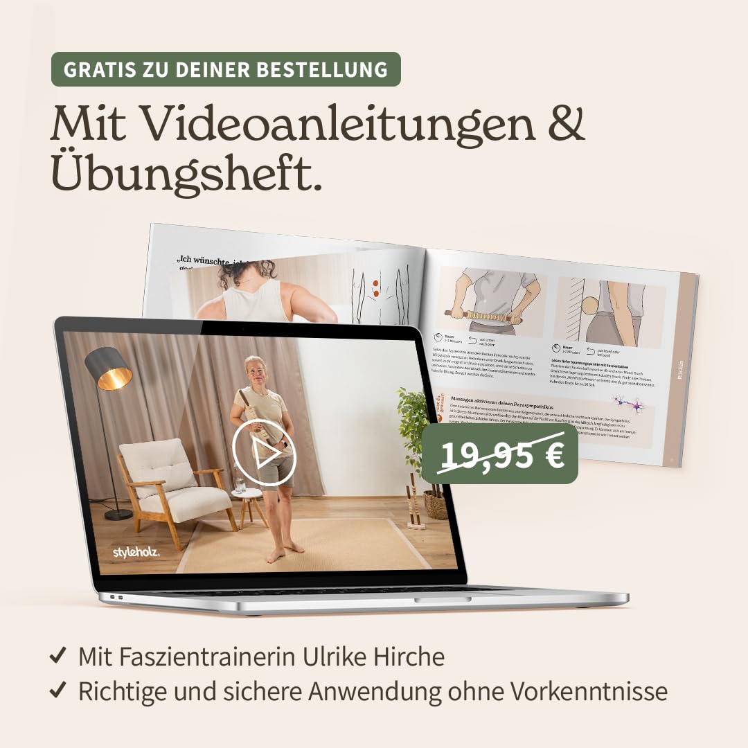 Faszienstab Woodstick FLEX mit GLATTEN Massage-Elementen [DAS ORIGINAL aus Österreich - Echte Handarbeit] Biegsamer Massage-Stab aus Holz — Einfaches Faszientraining ohne Rollen am Boden