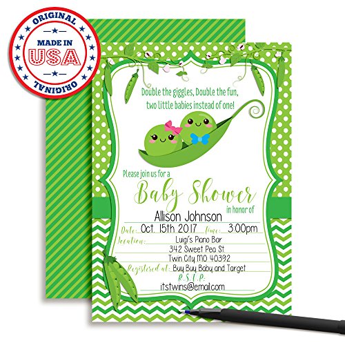 Two Peas In A Pod Twin Boy And Girl Baby Shower Invitations 20 5"X7" Fill In Cards With Twenty White Envelopes By Amandacreation #TOP2