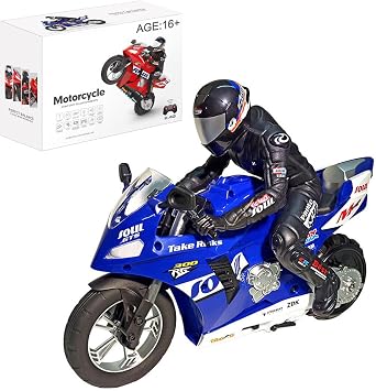 RC Dual-Motor Electric Two-Wheel Self-Balancing Motorcycle Model, 1/6 Scale 2.4GHz Motorcycle Model with Six-Axis Gyroscope and Wireless RC, Perfect for Kids Adults RTR Version/Blue
