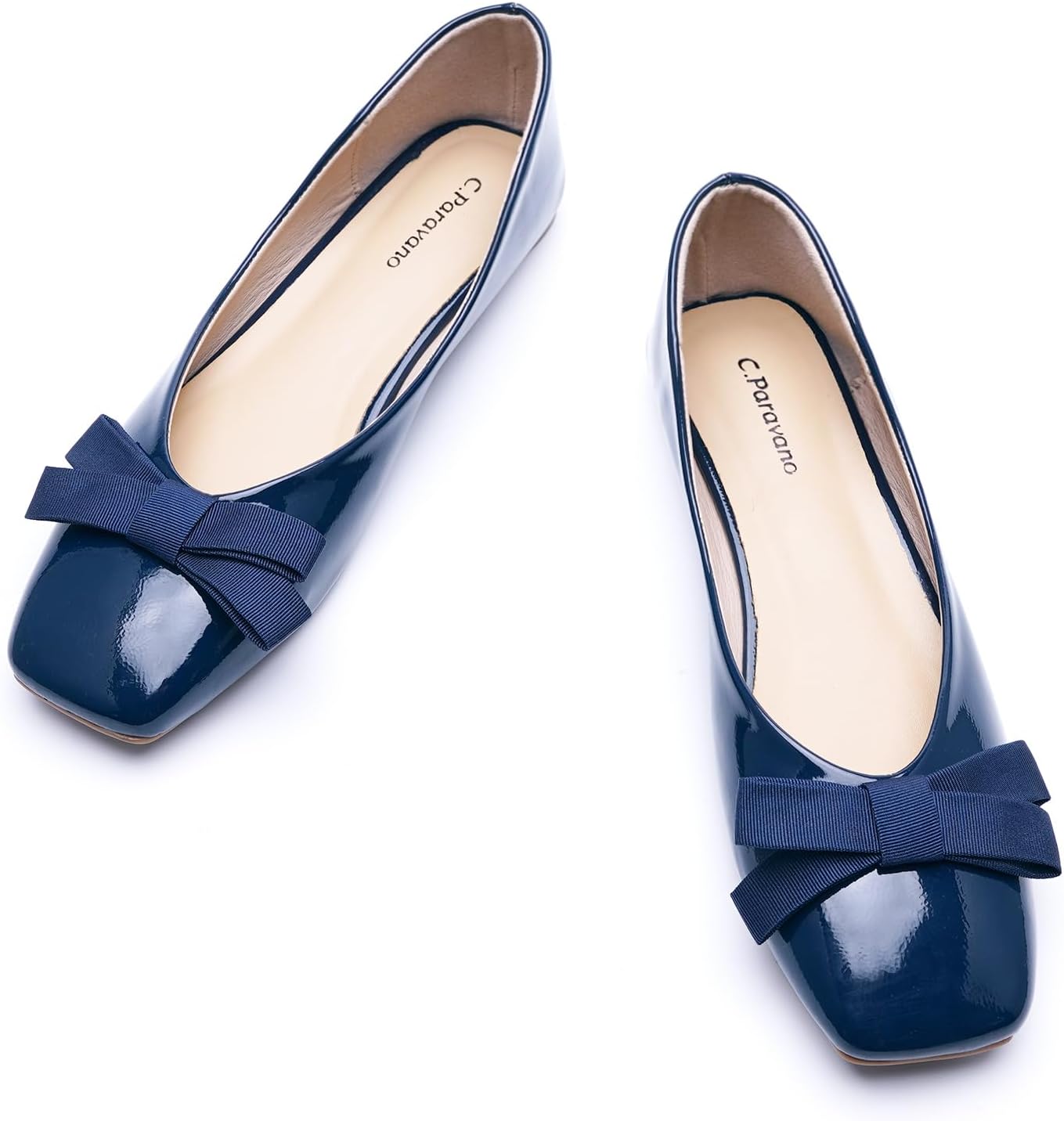 C.Paravano Women's Flats | Casual Slip On Navy Flat Shoes | Comfort Square Toe Ballet Flats | Women Dressy Shoes for Walking Wedding Work Office (8.5,Navy)