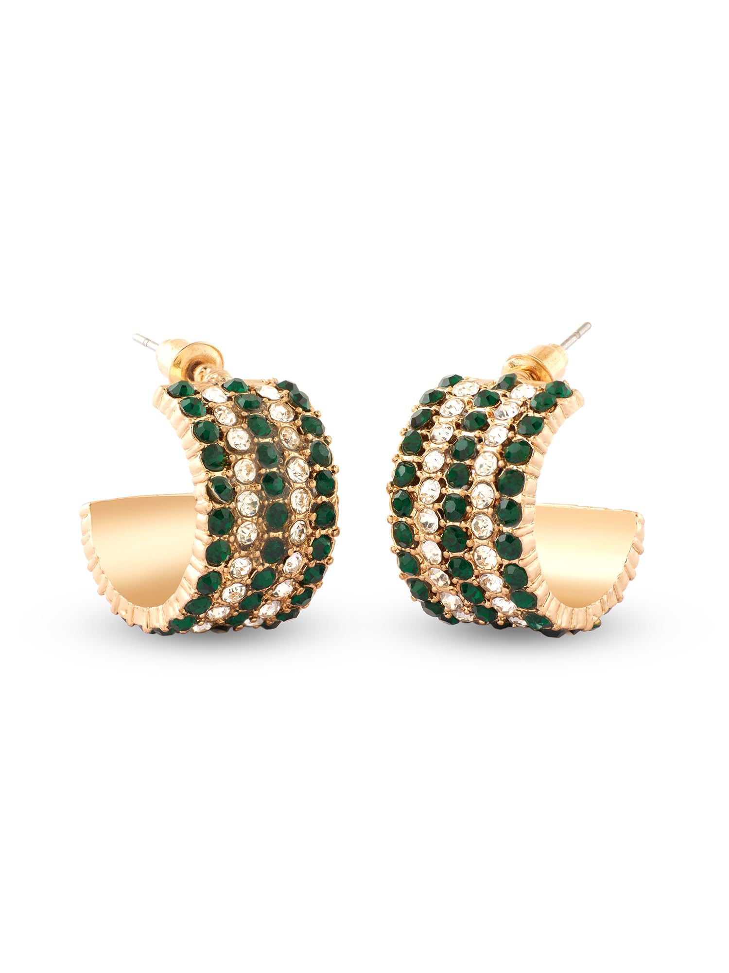 Zaveri Pearls Green Dazzling Austrian Diamonds Contemporary Bling Semi Hoop Studs Earring For Women-ZPFK17623 (B0CWV32QRM) Amazon Price History, Amazon Price Tracker