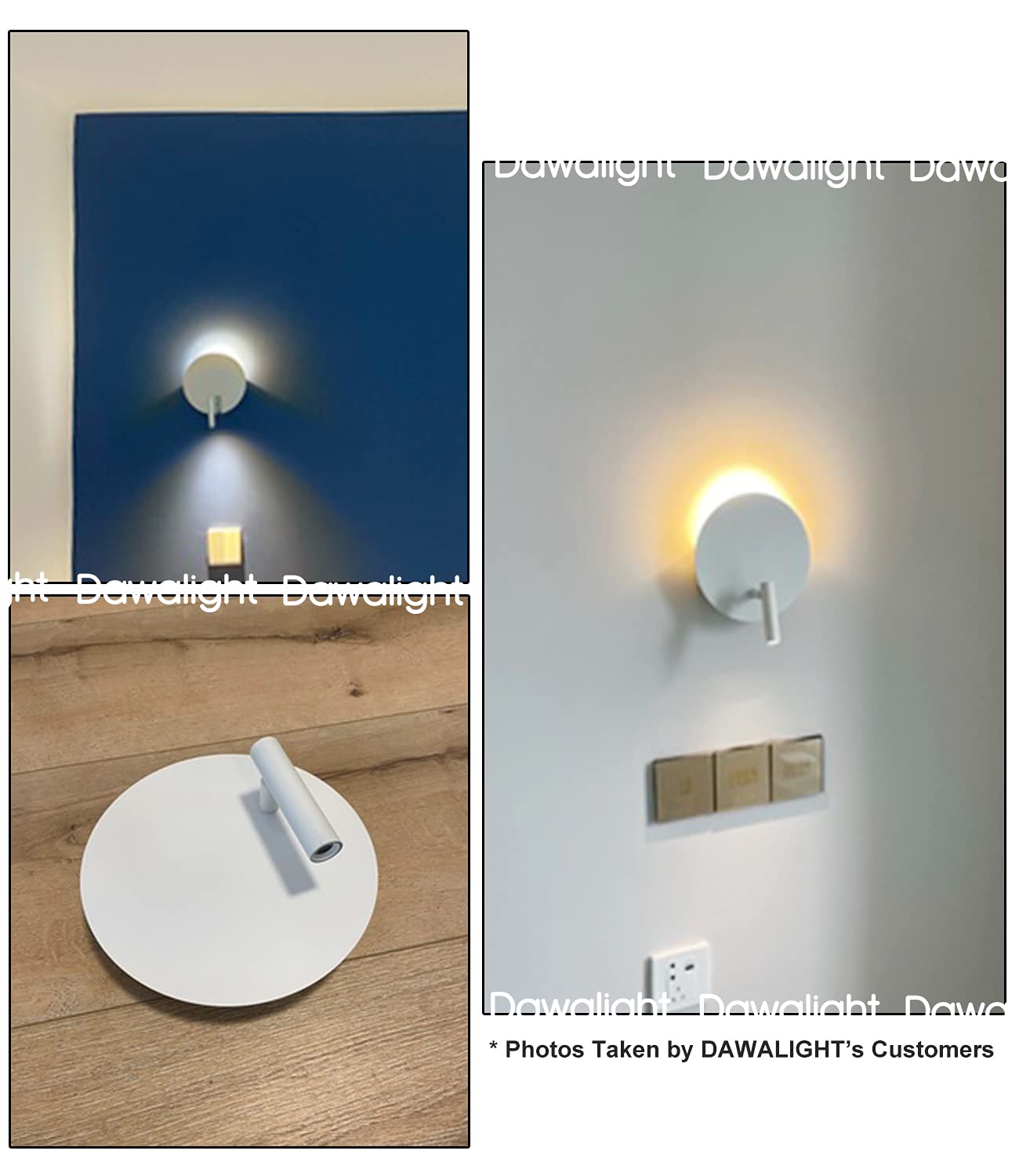 DAWALIGHT Applique Chambre Murale interieur blanche avec interrupteur et lampe de chevet lecture LED 6W+3W 3000k Blanc chaud pour livres salon, Aluminium