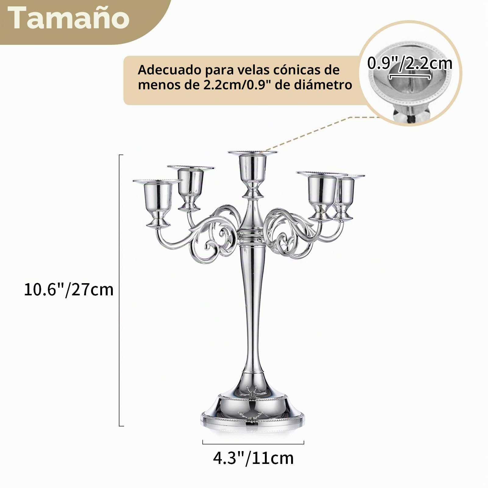 Nuptio Candelabros de Plata Candelabros de 5 Brazos de 27cm Altura para Velas Cónicas para Bodas Fiestas de Cumpleaños Centros de Mesa y Decoraciones Navideñas
