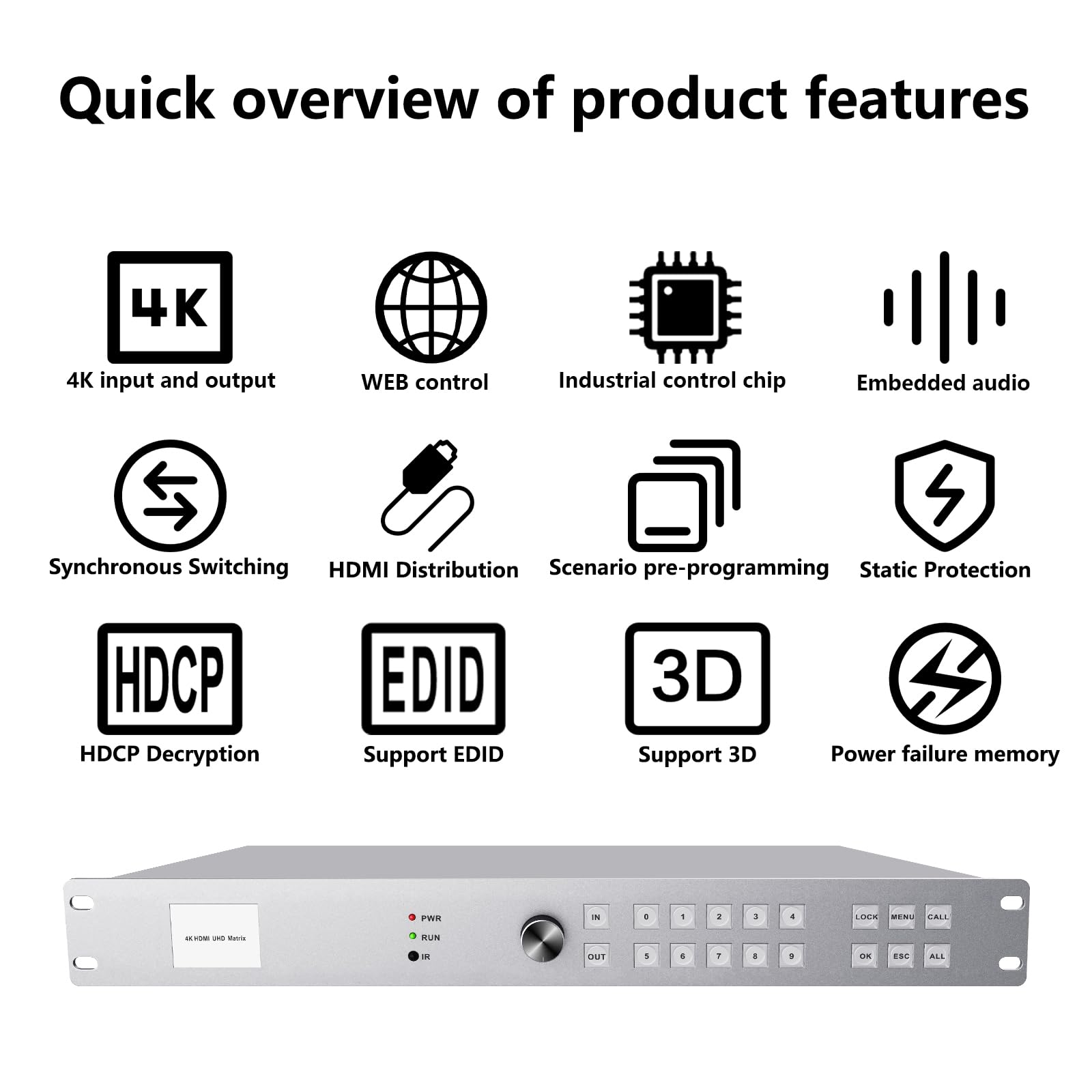 ICUIXIAN 8-in/8-out HDMI Matrix 4kx2k@30Hz HDMI Matrix Switcher Support Network Control HDMI1.4a Standard BLU-Ray Dolby True HD, Dolby Digital and DTS-HD Master Audio Broadcast