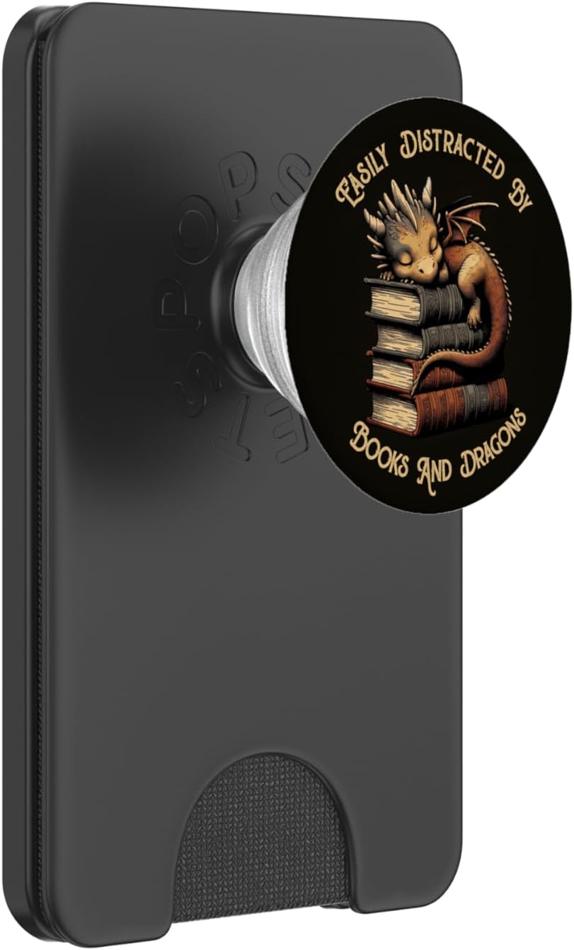 Easily Distracted by Books & Dragons Funny Bookworm Reading PopSockets PopWallet for MagSafe