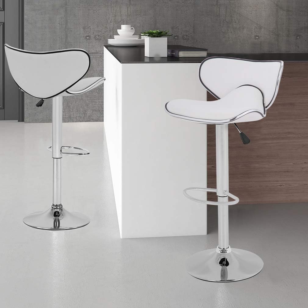 Vnewone Modern Counter Height Bar Stools Set of 2 Swivel Barstools Height Adjustable Seat with Back Dining Kitchen Room Counter PU Comfortable Bar Chairs (White)