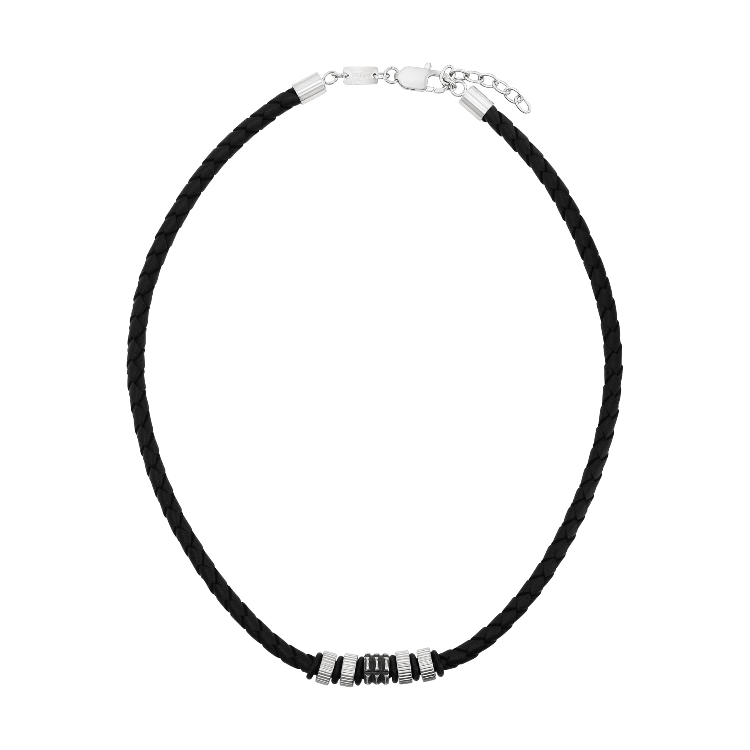 s.Oliver Halsband Edelstahl Leder Herren Halsschmuck, 47+3 cm, Schwarz, Kommt in Schmuck Geschenk Box, 2027437 – Ansicht 4
