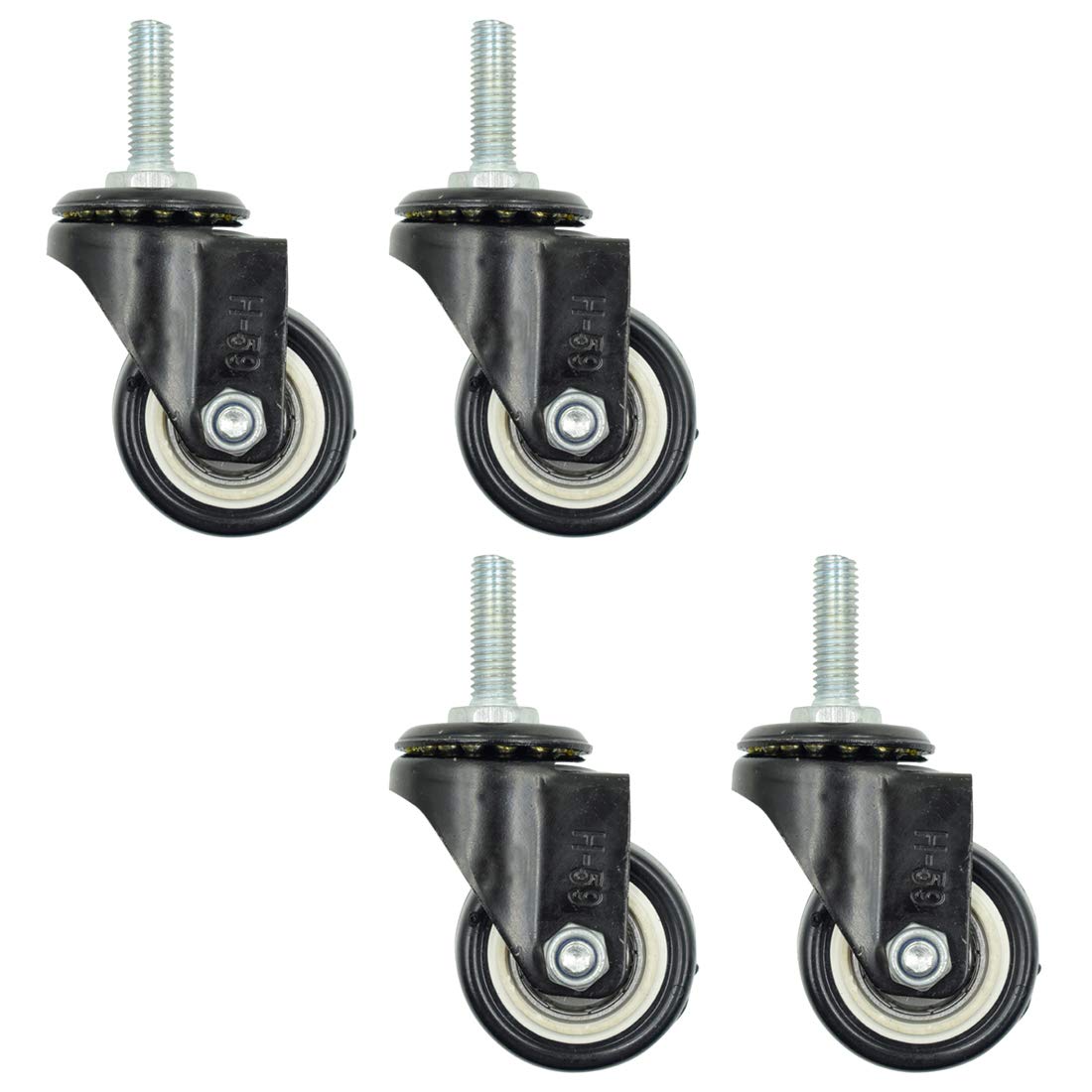 4Pcs 1.5 Inch Heavy Duty Caster Wheels Swivel Casters with M8 Threaded Stem (Without Brake), Loading 50kg/110lbs Black Rubber
