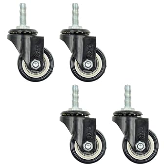 4Pcs 1.5 Inch Heavy Duty Caster Wheels Swivel Casters with M8 Threaded Stem Without Brake, Loading 50kg/110lbs Black Rubber