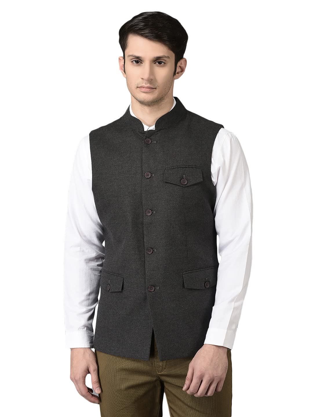Men Black Color Waistcoat Button Closure CV-BONNIE-Charcoal-38-image-29