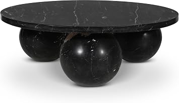 Meridian Furniture 264Black-CT Spherical Collection Art Deco Coffee Table with Genuine Marquino Black Marble, Three Round Ball Shaped Genuine Marble Bases, 39" W x 39" D x 13" H, Black