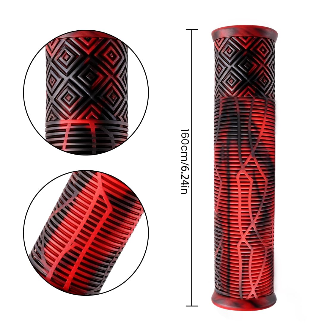 1 Coppia Manopole MTB 160mm Antiscivolo, per Manubrio Bici da Montagna/Scooter, Design Ergonomico con Rinforzi Laterali, Adatte 22mm, Rosso