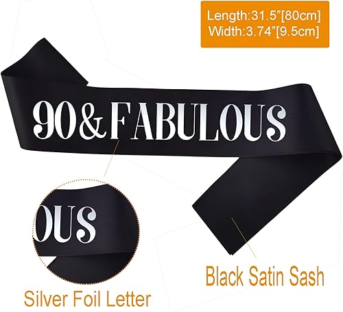 Miniatura 8 de Banda de cumpleaños de 80 y fabulosa, lámina plateada de satén negro del 80 y fabulosa banda de cumpleaños para hombres o mujeres, decoraciones de