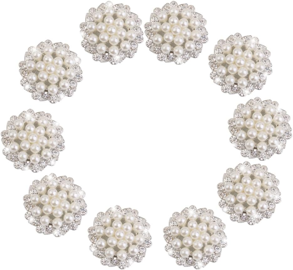 10pcs Rhinestone Faux Pearl Flower Embellishments Button Flatback 30mm