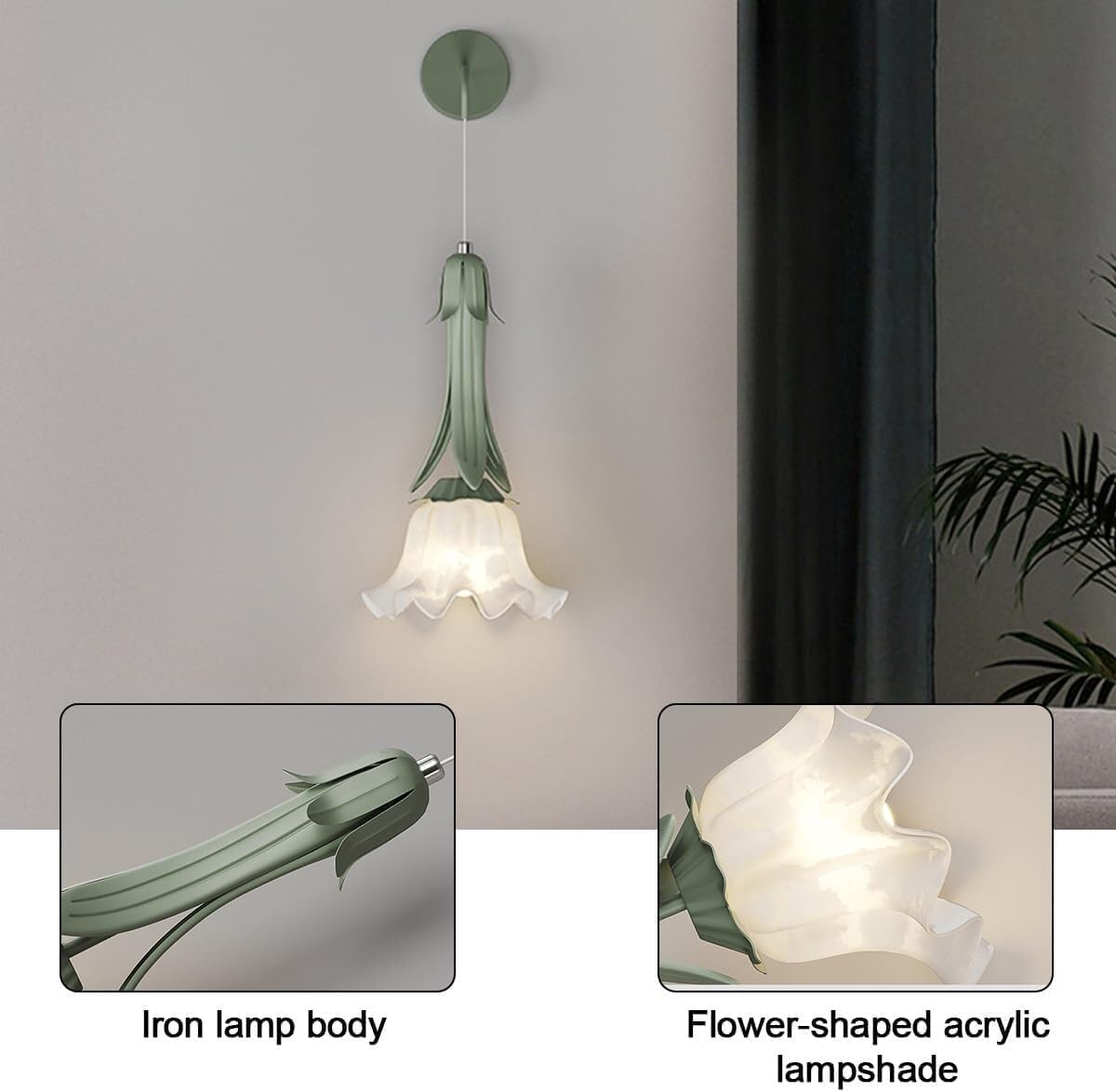 LED Flower Shaped Bedside Wall Mounted Lamp Nordic Creative Simple Wall Sconces Adjustable Vintage Lighting Fixtures Green/White Leaves Wall Light Indoor Decor for Living Room Hotel Bedroom
