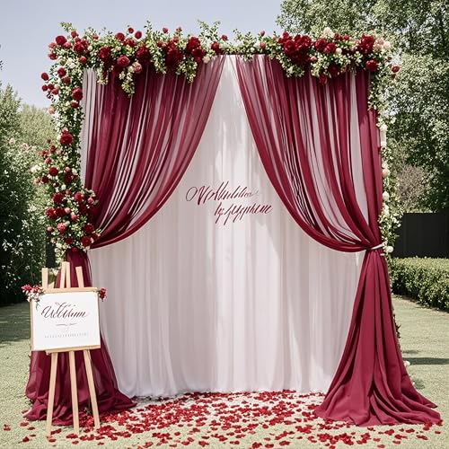 Wedding Backdrop Curtain Burgundy Arch Backdrop for Photoshoot - Chiffon Drapes for Birthday Party Decorations 5x8ft, 2 Panels