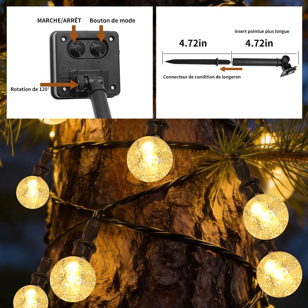 Hqynss Guirlande Lumineuse Exterieur,22M 100 LED Guirlande Solaire Exterieur,IP65 Étanche 8 Modes Lumiere Solaire Exterieur, Guirlande Exterieur Solaire pour Jardin Fête (Blanc Chaud)