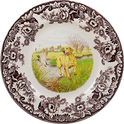 Spode Woodland Hunting Dogs Yellow Labrador Retriever Dinner Plate, 10.5 inch