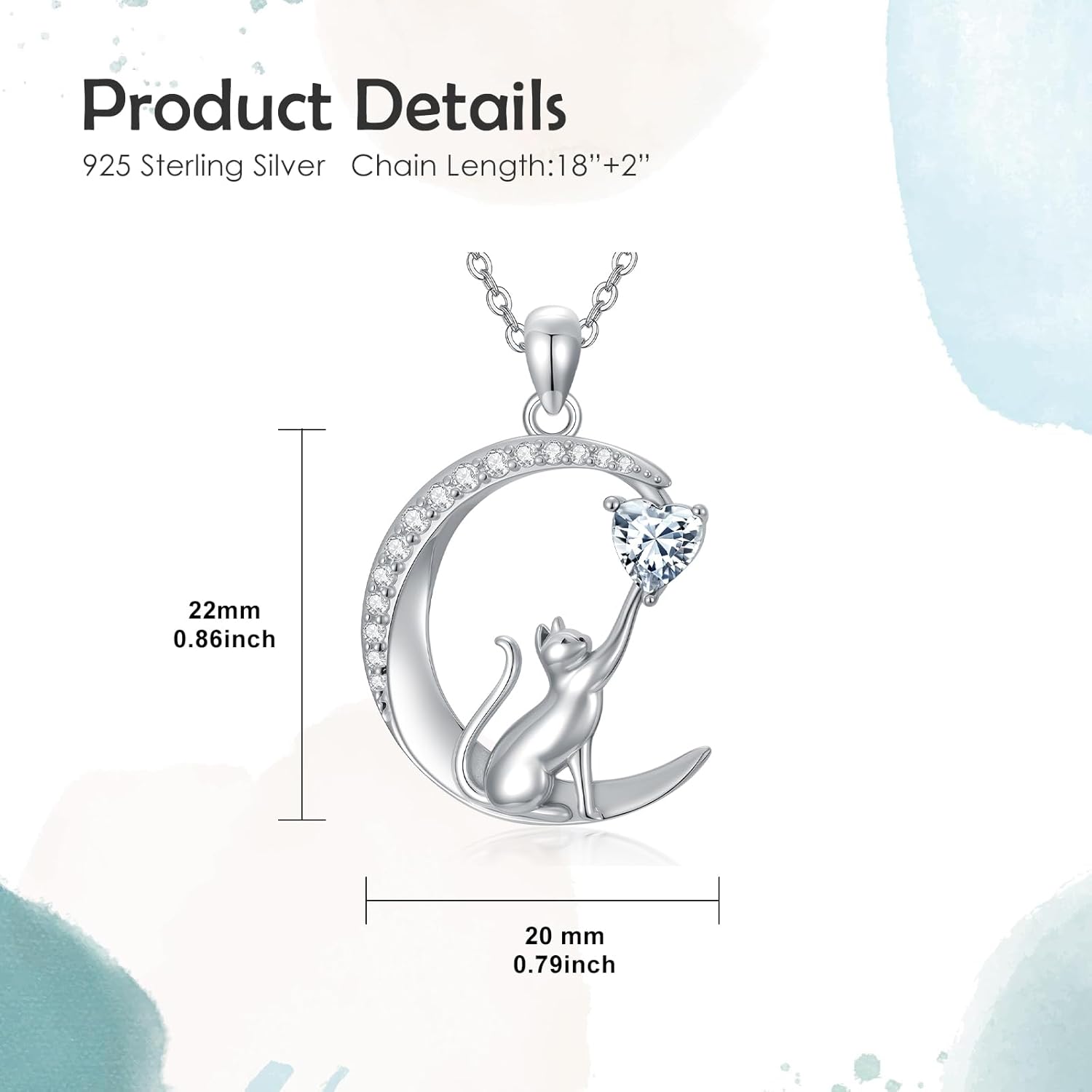 PROESS S925 Sterling Silver Cat Necklace Cat Birthstone Pendant Necklace Cute Animal Jewelry Gifts for Women