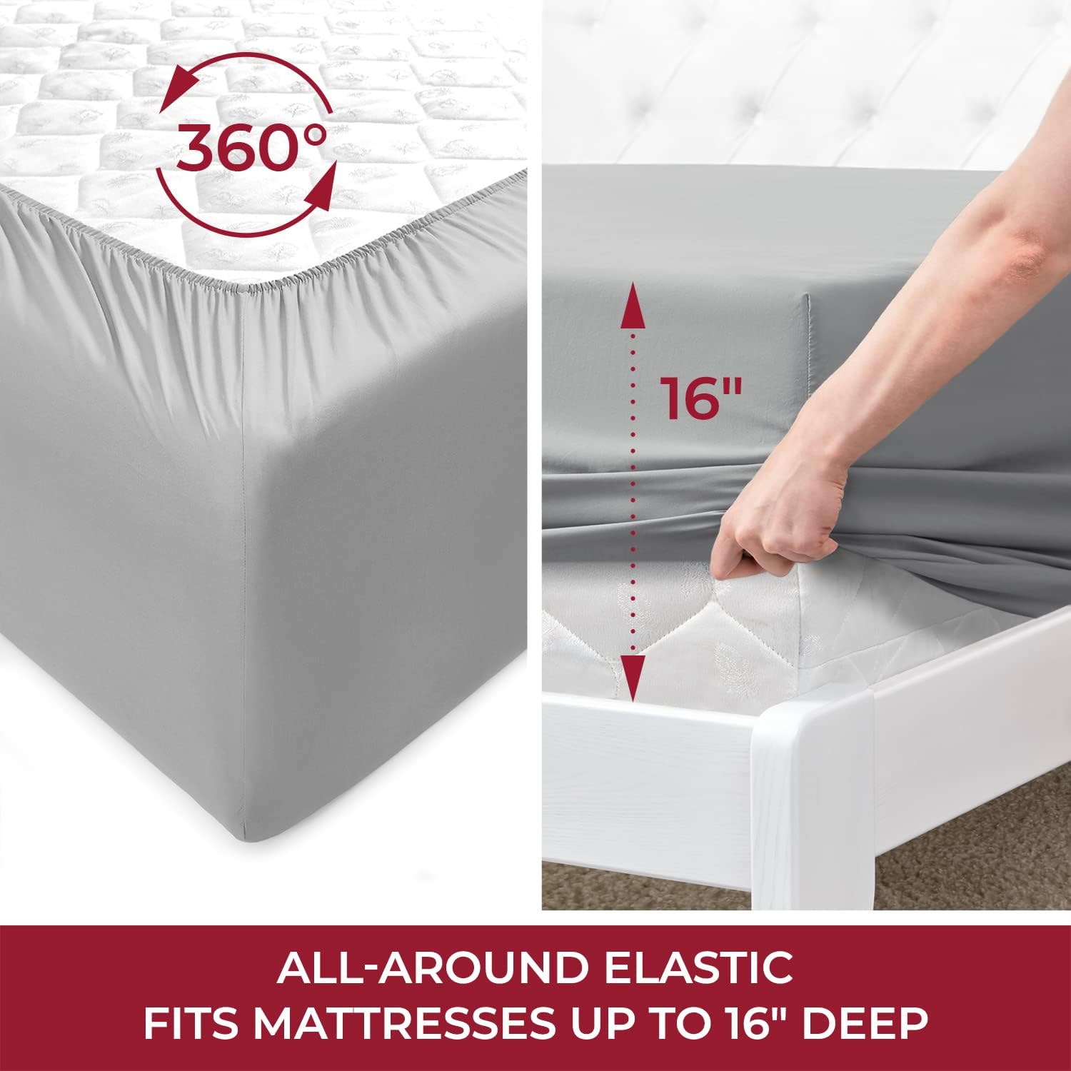 Mellanni Queen Sheet Set - 4 Piece Iconic Collection Bedding Sheets & Pillowcases - Soft, Cooling Bed Sheets - Deep Pocket up to 16 inch - Wrinkle, Fade, Stain Resistant (Queen, Striped Gray/Silver) : Home & Kitchen