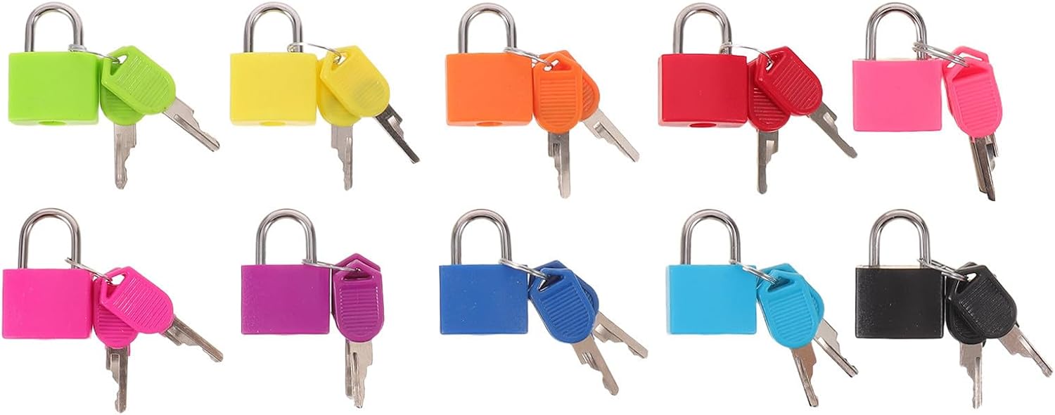 VICASKY 10 Sets Small Padlocks with Keys for Suitcase, School Locker, and Gym Locker, Compact Locks for Backpack and Notebook, Sturdy Plastic and Metal Material