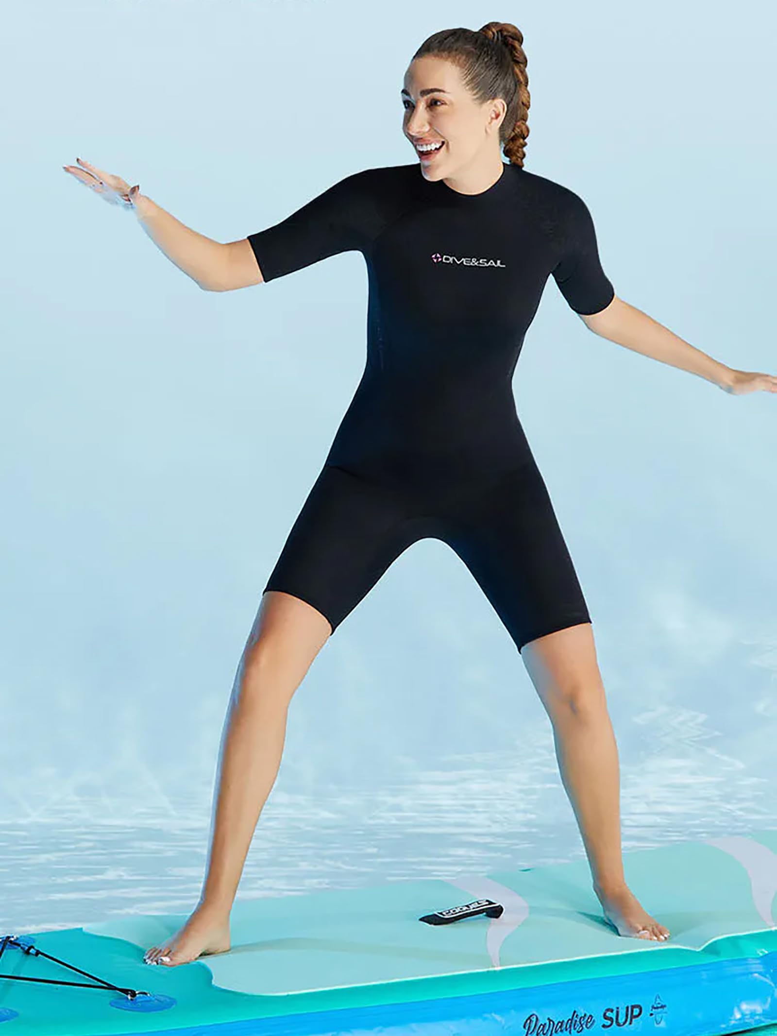 WYYHAA 3mm Neoprene Shorty Wetsuit for Women, One-Piece Back Zip Diving Suit, Full Body Scuba Surfing Suits for Snorkeling Kayaking Swimming,XL