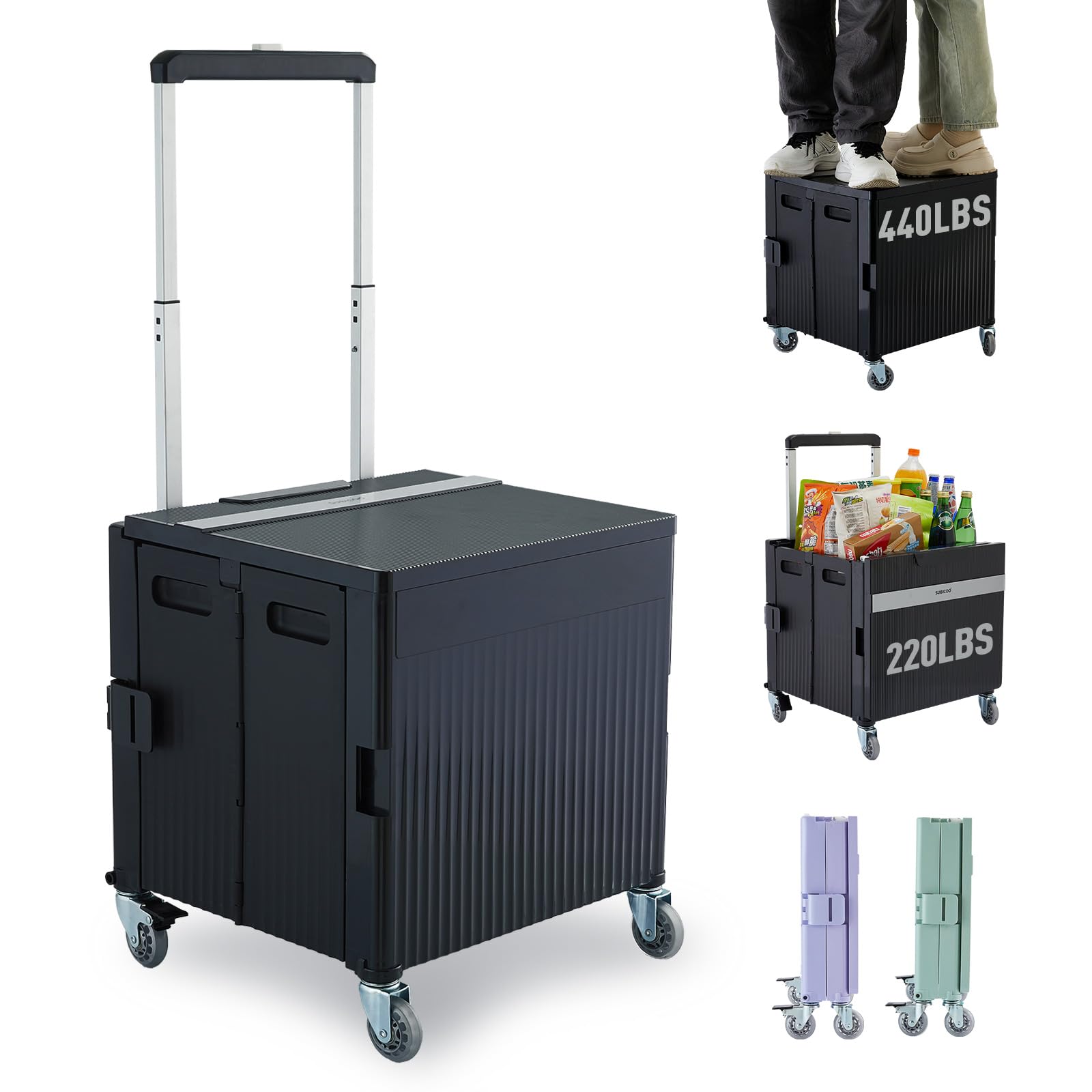 View 1 of ** PARTS ONLY MISSING HANDLE**
SUBICOO Folding Utility Cart - Black, Portable Rolling Crate