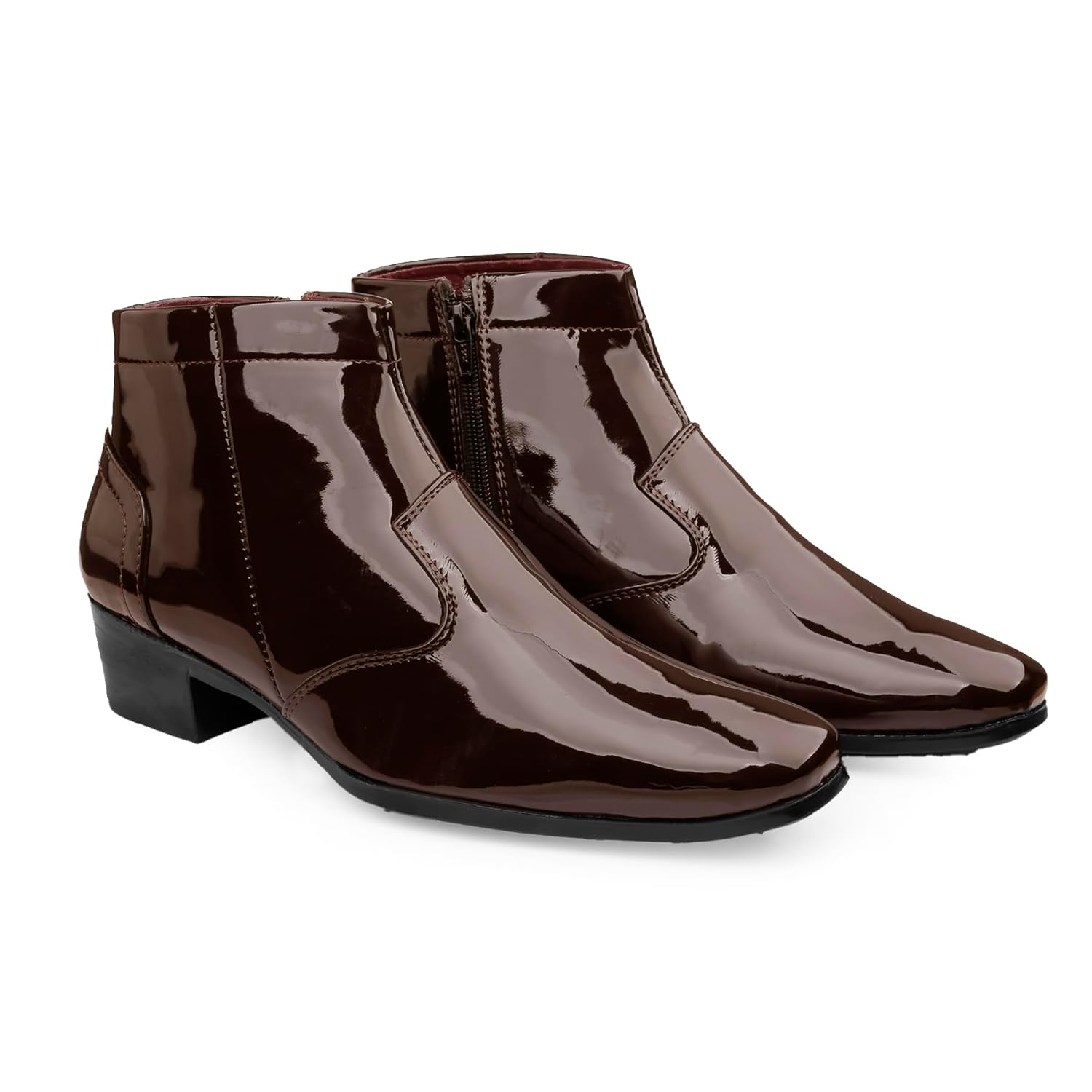 Men’s 2 Inch Heel Height Increasing Patent Leather Material with Casual Formal Slipon, Ankle Boot.