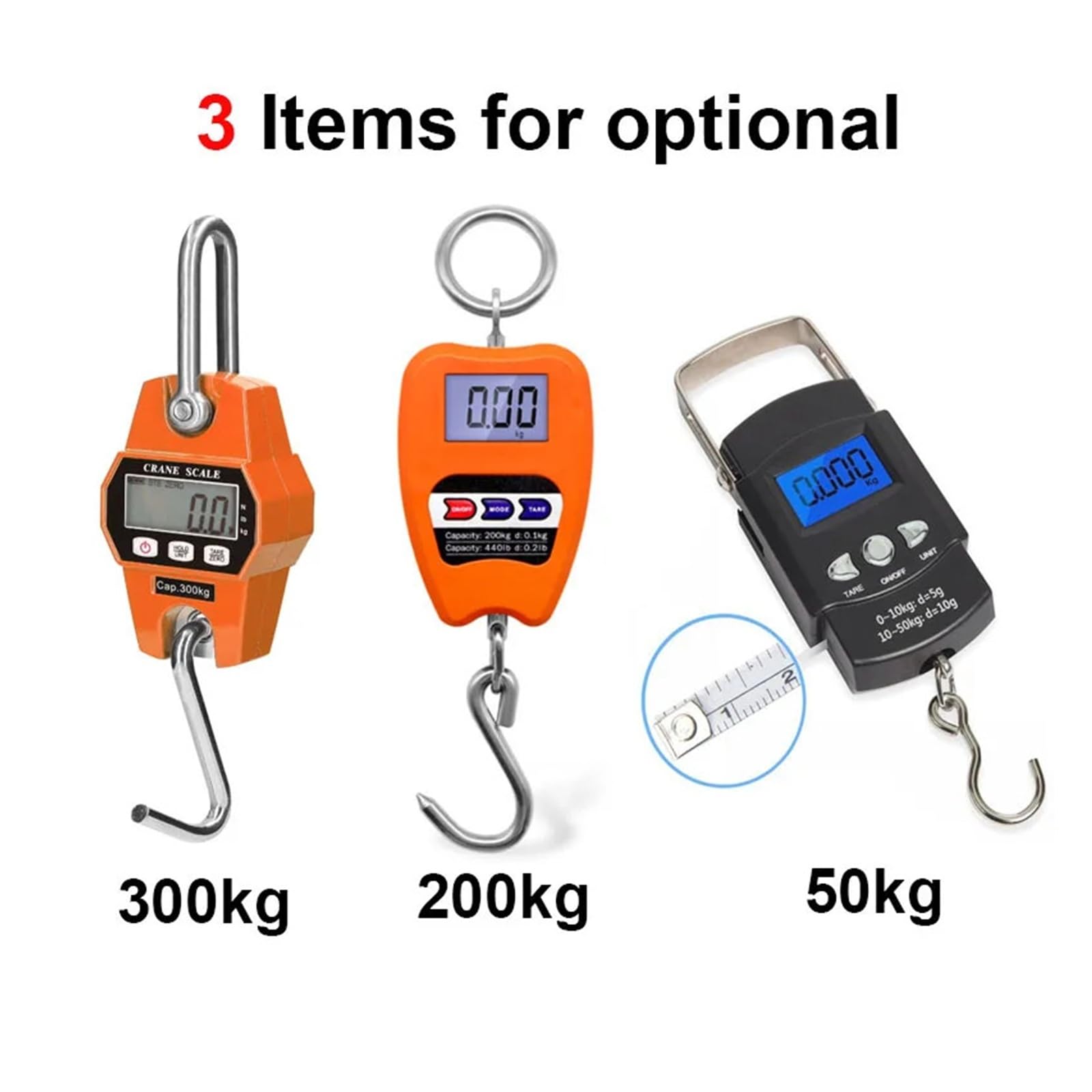 Bilancia sospesa digitale con custodia in alluminio pressofuso, peso mini gru portatile da 50/200/300 kg con gancio Breve tempo di risposta(300kg Black)