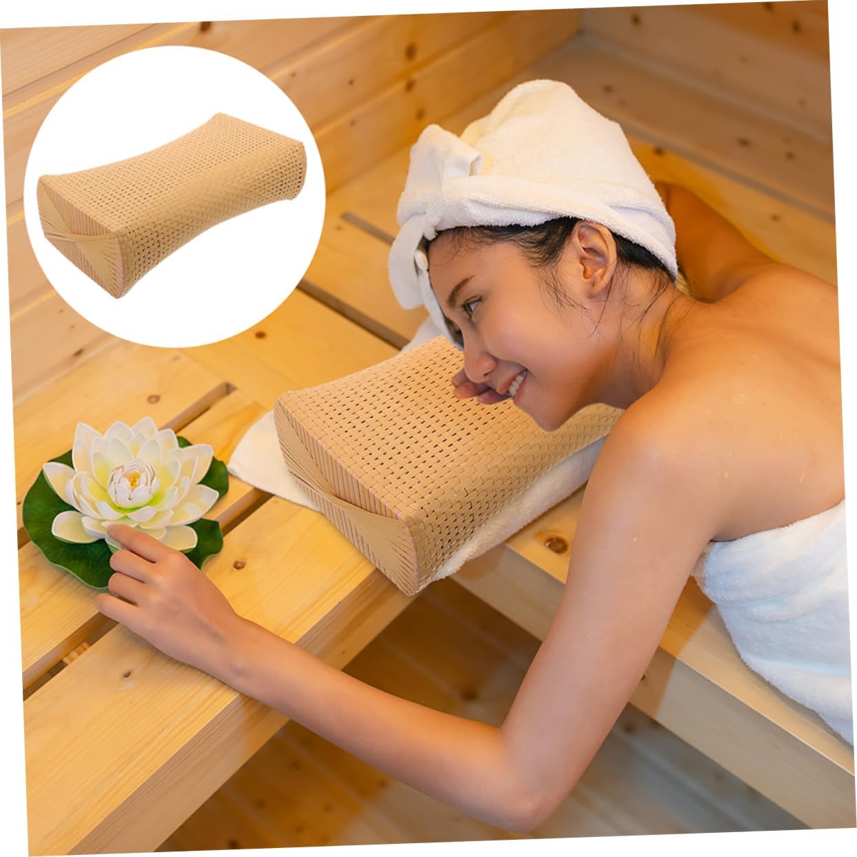 4pcs Sauna Room Accessory Breathable Neck Pillow for Bathtub Imitation Rattan Bed Pillow