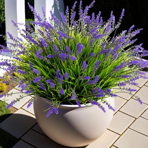Ammyoo Artificial Faux Plants Flowers for Outdoor Decorations, Fake Monkey Grass for Outside Porch Patio, No Fade Realistic Greenery Plant, UV Resistant Artificial Shrubs for Courtyard Window Garden