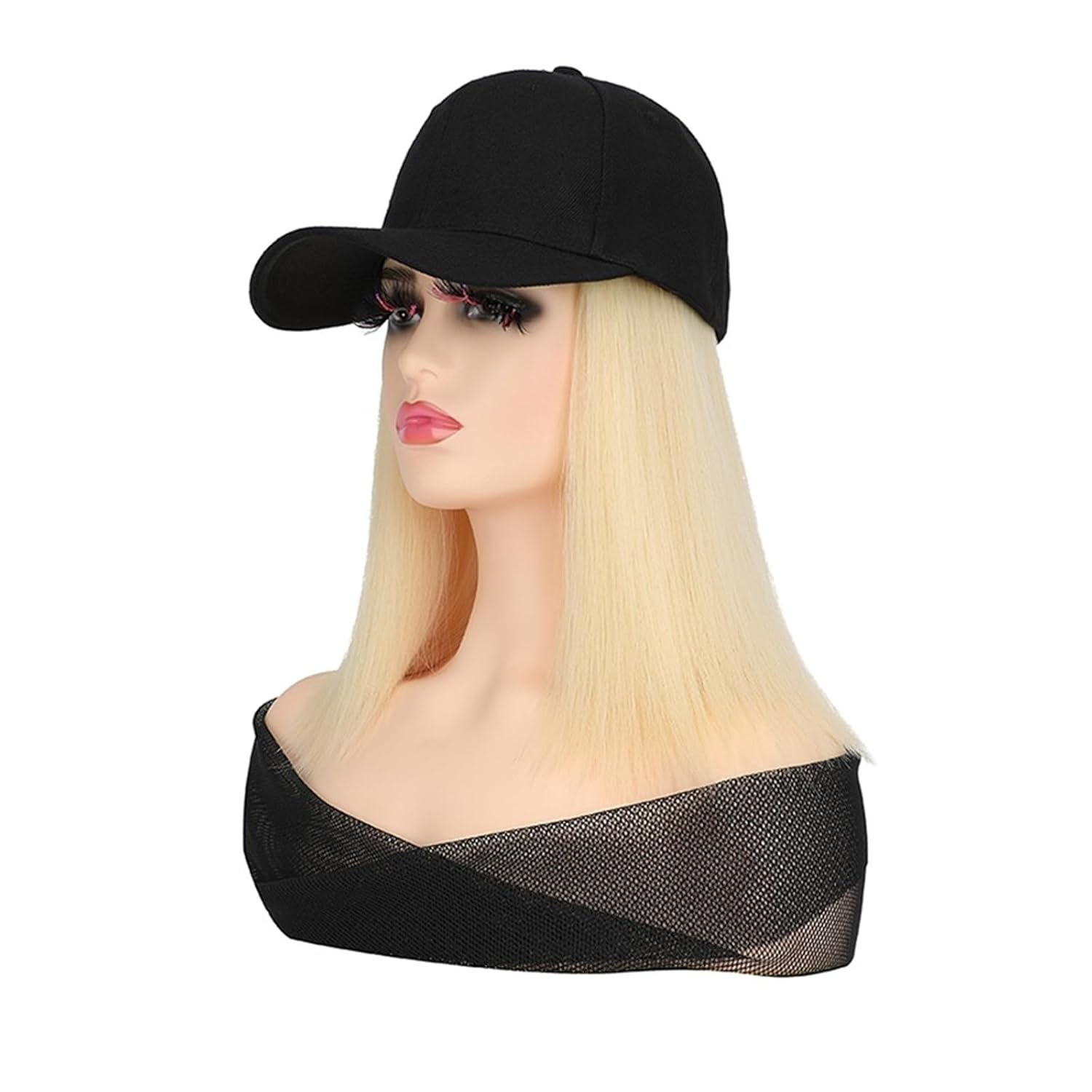 Cap with Hair Short Straight Baseball Wig Synthetic Natural Bob Wig Black Hat Wigs Cap With Hair Connect Baseball Cap Adjustable Wig Cap(1)