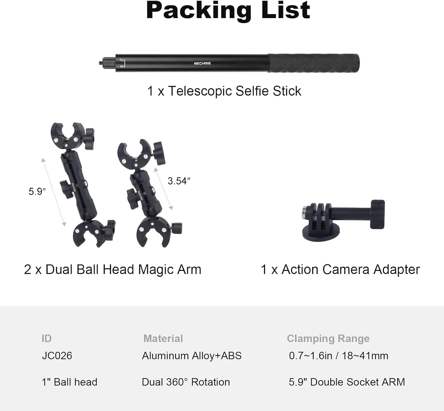 Motorcycle Bike Handlebar Clamp Mount for Insta36O X5/X4/X3, Motorcycle Camera Mount Kit with 59" Invisible Selfie, Double Super Clamps Handlebar, Action Camera Adapter for GoPr013/12 G02/3 /3S,JC026