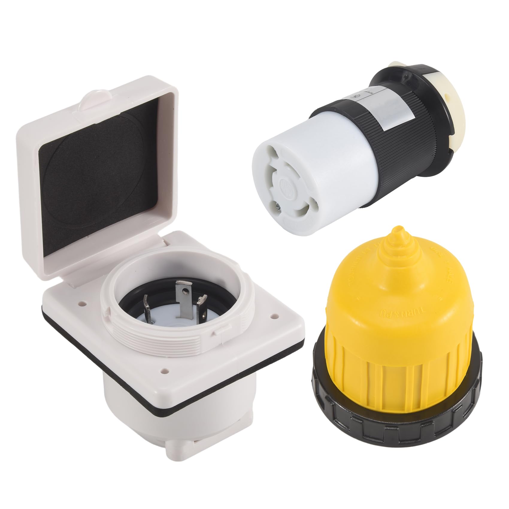 Elqater 30AMP RV Power Inlet Outlet Shore Power Kit W/Boot Cord Protector 125V NEMA L5-30P L5-30R Male Female Connector Plug
