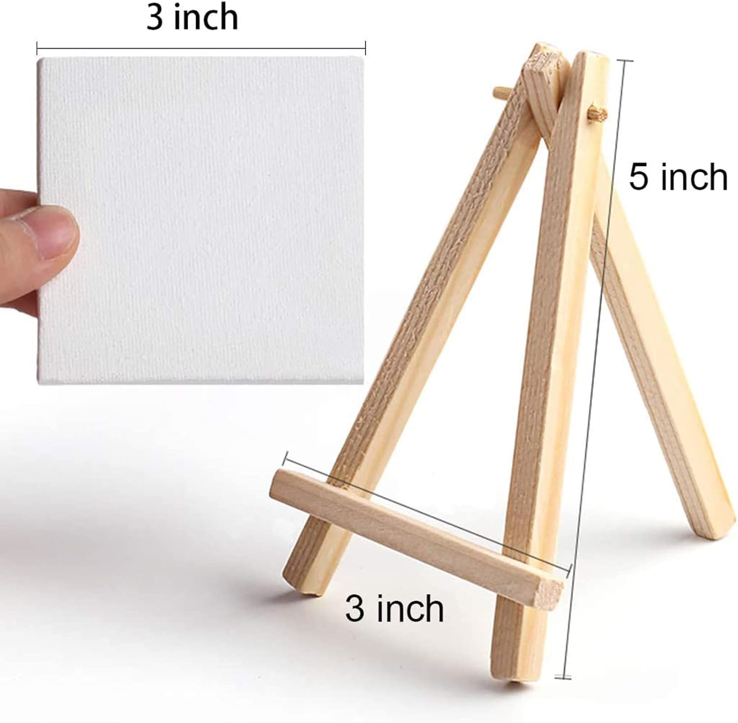 Tosnail 24 Pack 3" x 3" Mini Canvas and Easel Set, Small Art Easel Stand with Canvas Set, Tabletop Wooden Display Stand and Canvas Panels for Artist, Students, Adults, Kids Painting