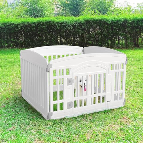 Image of SMUG Dog Playpen 4-Panel 24 Inch Safe Secure Indoor Outdoor Pet Fence, Folding Portable 35 x 35 x 24IN, Ideal for Small to Medium Dogs Easy to Clean (White)