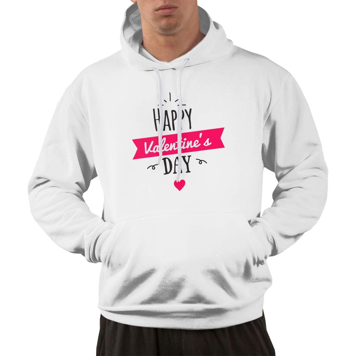 Lakem February Men's Hoodies Soft Cotton Long Sleeve Hooded Sweatshirts Pullover with Pockets White