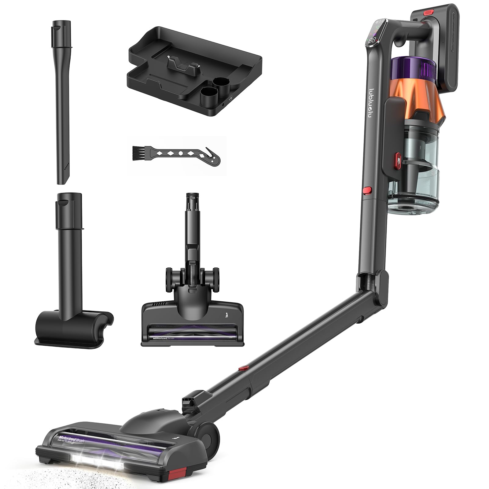 Lubluelu Akku Staubsauger kabellos G30 50 kPa, 600 W bürstenloser Motor, selbststehend & faltbar, bis zu 65 Min. Laufzeit, mit Ladestation, 7-stufiges Filtersystem, für Tierhaare, Hartböden & Teppiche