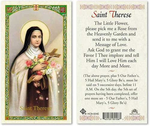 Tarjetas de oración laminadas con flores de Santa Teresa, paquete de 25
